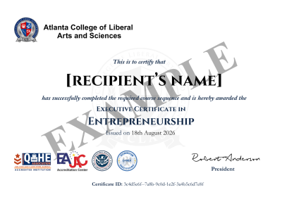 Executive Certificate in Entrepreneurship — sample ACLAS certificate of completion