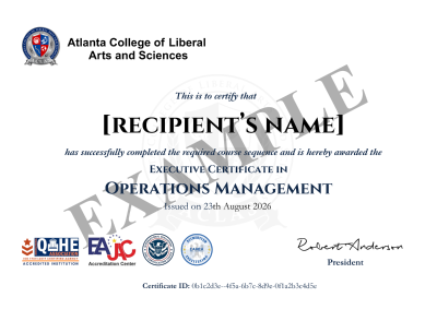 Executive Certificate in Operations Management — sample ACLAS certificate of completion