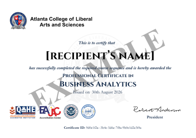 Professional Certificate in Business Analytics — sample ACLAS certificate of completion