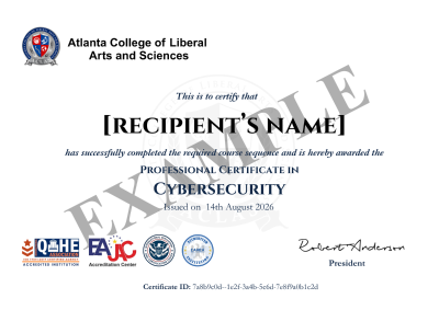 Professional Certificate in Cybersecurity — sample ACLAS certificate of completion